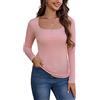 Litherday Maglia Donna Manica Lunga Scollo Quadrato Slim Fit a Costine con Bottoni Maglione Elasticizzato Elegante Casual Basic