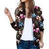 Generisch Felpa da donna corta estiva: bomber con fiori da donna, giacca da mezza stagione, vintage, colletto da baseball, casual, leggera, con chiusura lampo, colletto alto, giacca da aviatore, giacca da