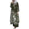 Generic Abito musulmano da donna, stile arabo, due pezzi, camicia a maniche lunghe, pantaloni a gamba larga, abito modesto, abito Dubai Caftano, vestibilità ampia, Verde militare, 5XL