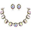 Clearine Set di gioielli da donna in stile vittoriano, motivo cammeo, ispirato ovale, con cristalli, per donne, feste, balli, verde smeraldo, oro anticato, cristallo