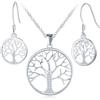 MicLee Parure di gioielli in argento 925 da donna, collana ciondolo albero della vita creativo, Orecchini gancio rotondi con albero scavato, gioielli eleganti