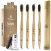 Greenzla Spazzolini Bamboo (Set da 4) con custodia da viaggio e filo interdentale in carbone | Setole morbide senza BPA | Set di spazzolini da denti in bambù naturale ecologico | Biodegradabili
