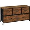 WOLTU Cassettiera Camera da Letto, Cassettiera con 5 Cassetti a 2 Livelli in Tessuto, Mobile con Cassetti Industriale, Struttura in Metallo e Legno, Marrone Rustico, 100x30x54cm, SSK005hov