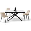 KONTE.DESIGN Tavolo BONIFACIO in ceramica bianco statuario e base in metallo verniciato nero, allungabile 140x90 cm - 200x90 cm