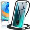 Coiwxmoi Cover per Xiaomi Redmi Note 9S / 9 Pro / 9 Pro Max con Cordino 6,67,Trasparente Custodia con Laccio Tracolla Corda Catena Cinghia,Ultra Morbido Silicone TPU Antiurto Case, Nero