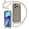 Coalbooliy Cover per iPhone 17 Pro Max 6,9 con Cordino per Cellulare, Custodia Silicone con Regolabile Collana Sottile Morbida Case Protezione della fotocamera Antiurto con Necklace, Cachi