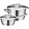 WMF Iconic - Set di pentole a induzione, 2 pezzi, con coperchio in metallo, in acciaio inox Cromargan lucidato, set di pentole a induzione non rivestite