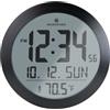 Marathon Miami - Orologio da parete digitale rotondo silenzioso, termometro integrato, fissaggio a parete o supporto per ufficio, grande visualizzazione del calendario, numeri grandi, colore: nero,