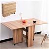 BAKAJI Tavolo da Pranzo Scrivania Multiuso Pieghevole Richiudibile Allungabile con Libreria 2 Scomparti Ripiani a Scomparsa e Ruote in Legno MDF Design Moderno 140 x 80 x 74 cm (Quercia)