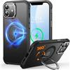 CUTELFON Custodia O3 Mag-Stand per iPhone 12/12 Pro con Supporto a 360°,[Compatibile con MagSafe][Eccezionalmente Delicata Sulla Pelle] Sottile Eopaca Magnetica Traslucida 6,1, Nero Opaco