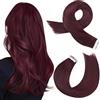 Moresoo Extension Biadesivo Capelli Veri 50 cm Rosso Invisibili Tape Hair Extension Biadesive Capelli Umani Vino Rosso Intenso #99J 20 Pezzi 50g