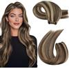 Moresoo Extension Capelli Veri Tessitura Remy Umani Matassa Capelli Veri Tessitura Marrone Scuro con Biondo Cavamello 40 cm/16 Pollice 100g #P4/27