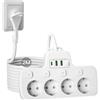 QAKALN Ciabatta Multipresa con Interruttori Indipendenti, Ciabatta Elettrica 4 Prese con Spina Piatta Salvaspazio,Multipresa con USB C,Presa Multipla Schuko da Scrivania Spina Tedesca Cavo 2 m, Bianco