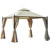Outsunny Gazebo da Giardino 3 x 3m con 4 Tende Laterali e Doppio Tetto Beige