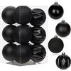 Hollyone 12 palline di natalizie con cordini, 80 mm, in plastica infrangibile, ornamenti da appendere all'albero di Natale, per casa, feste, matrimoni e festività, nero