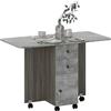 HOMCOM Tavolo da Pranzo Pieghevole, Tavolo Cucina a Ribalta con Ruote a Freno per 6 Persone, Scrivania Richiudibile con 2 Cassetti e Armadietto, per Soggiorno, 120x60x76.5 cm, Grigio Effetto Roccia