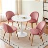JZGORC Tavolo da Pranzo con 4 Sedie, Set da Pranzo, 80 x 80 x 75 cm, Tavolo da Pranzo Rotondo in Legno, 4 Sedie in Velluto con Schienale Alto, Rosa + Bianco