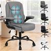 ALFORDSON Sedia Ufficio Ergonomica con Massaggio Lombare, Reclinabile 150°, Braccioli Ribaltabili per Spazi Compatti, Sedia Gaming per Ufficio/Casa, Tessuto, Grigio