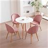 JZGORC Set da Pranzo, Tavolo e Sedie, Tavolo da Pranzo con 4 Sedie, 80 x 80 x 75 cm, Tavolo da Pranzo Rotondo in Legno, 4 Sedie con Schienale Alto in Velluto, Rosa+ Bianco