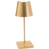 Zafferano, Lampada Poldina Pro Mini con Foglia Color Oro, Lampada da Tavolo Ricaricabile e Senza Fili con Controllo Touch, Utilizzabile come Lampada da Interni, Dimmer, 2200-3000 K, Altezza 30 cm