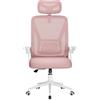 naspaluro Sedia da Ufficio,Con Braccioli Ribaltabili a 90°,Sedie Scrivania Ergonomica Lombare, Con Poggiatesta, Rivestimento in Rete Traspirante, Sedia Girevole a 360° Con Funzione Swing,Rosa