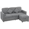 HOMCOM Divano Angolare 3 Posti Divano ad Angolo Modulare in Velluto a Coste 196x139x85 cm con Contenitore Poggiapiedi Rimovibile e Cuscini, Divano a L Reversibile per Salotto Soggiorno, Grigio Chiaro