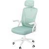 naspaluro Sedia da Ufficio,Con Braccioli Ribaltabili a 90°,Sedie Scrivania Ergonomica Lombare, Con Poggiatesta, Rivestimento in Rete Traspirante, Sedia Girevole a 360° Con Funzione Swing,Bianco Blu