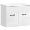 kleankin Mobile Bagno Sospeso con Lavabo, Mobile a 2 Ante con Lavandino e Cerniere Ammortizzate, 61x40x50cm, Bianco Lucido