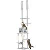 PawHut Albero Tiragraffi per Gatti Adulti a Soffitto con Altezza Regolabile 225-255 cm, Torre per Gatti Multilivello con Piattaforme, Casetta, Amaca, Palline e Pali in Sisal per Interno, Grigio Chiaro
