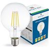 Bratek Lampadina Led E27 Luce Fredda Vintage 6500k 8w 880 Lumen - Lampadina Globo Vintage E27 Filamento Led Trasparente Equivalente 90w a Incandescenza o 80w Alogena
