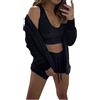 SYDUZAX Pigiama in Pile da Donna Set Pigiama a due pezzi Soffice e Morbido Canotta Pantaloncini Pigiama in pile Sherpa Pigiama Invernale Caldo e Accogliente Vestibilità Ampia Completo in 3 Pezzi