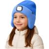 ATNKE Bambini LED Illuminato Berretto Cappello con Paraorecchie,USB Ricaricabile 4 LED Corsa Cappello Lampada Invernale Calda Pile Foderato Beanie Regali per Ragazzi e Ragazze/Light Navy Blue