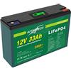 AFTERTECH 12v 33Ah LIFEPO4 PACCO BATTERIA RICARICABILE LITIO FERRO FOSFATO PILA 3000+ CICLI PROFONDI 12,8v 422wh
