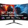 KTC Monitor 32 Pollici Curvo 1000R, 2K WQHD (2560x1440p) 240Hz Monitor Gaming, 1ms, Adaptive Sync, 122% sRGB, Contrasto 4000:1, 2 x DP 1.4 (240Hz), 2 x HDMI 2.0 (144Hz), Supporto Inclinazione e VESA