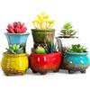 ARTKETTY Vaso per piante grasse - 6 vasi in ceramica con drenaggio, piccolo vaso per piante da interno cactus fiori piante decorative giardino casa ufficio