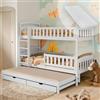 Kids Collective Letto a soppalco 90x200 letto per ragazzi letto a castello per 3 bambini con 2 cassetti letto per bambini trasformabile in 3 letti singoli | da 4 a 18 anni | incl. reti a doghe e 3 materassi | bianco