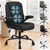 ALFORDSON Sedia Ufficio Ergonomica con Massaggio Lombare, Reclinabile 150°, Braccioli Ribaltabili per Spazi Compatti, Sedia Gaming per Ufficio/Casa, Tessuto, Nero