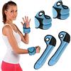 BAKAJI Set 2 Pesi per Polsi da 0,5 Kg Allenamento Palestra Aerobica Fitness Potenziamento Muscolare in Tessuto Neoprene con Foro per Pollice Chiusura Strappo Regolabile Peso Totale 1 Kg Azzurro