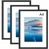 DTXDTech Cornice portafoto A4 3 pezzi, 21x30 cm Nero in legno DIN A4, cornice con passepartout, cornice certificata per montaggio a parete, decorazione da tavolo nera