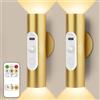 Amagle 2 Pezzi Applique da Parete LED Ricaricabili con Sensore di Movimento e Telecomando, Luce Notturna a Batteria Dimmerabile per Interni, Ideale per Camera da Letto, Scale e Corridoi, Dorato