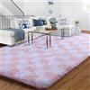 BYBSRLL Tappeto a quadretti rosa e bianco, 120 x 180 cm, a pelo lungo, morbido, lavabile, per soggiorno, camera da letto, cameretta dei bambini, antiscivolo, per soggiorno