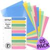 DocFeedz Confezione da 05 divisori in plastica, 10 pezzi, formato A4, con indice di carta, colori pastello, con fori preforati, divisori per raccoglitori ad anelli, per casa, scuola e uso