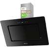 EVVO Cappa aspirante 90 cm larghezza decorativa, potenza 800 m³/h, filtro alluminio e carbone attivo, controllo tattile e gestale, finitura nera vetro, efficienza energetica A++ CE48 vetro nero