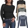 YOIOWVY Pack da 5 Maglie Essenziali Donna Manica Lunga con Collo Alto, T-Shirt Base Stratificabili Slim Morbide e Traspiranti, Canotta Lunga da Lavoro per Donna, Sottovesti