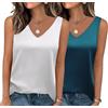 Zeagoo - Confezione da 2 canottiere da donna in satin, elegante, con scollo a V, basic, per l'estate, XS-XXL, XS