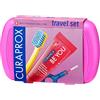 Curaprox Kids Travel Set - Spazzolino da denti, dentifricio e scovolini interdentali | Filamenti Curen® ultra morbidi | Set da viaggio compatto per bambini (rosa)