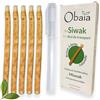 Obaïa Set di 5 bastoncini di Siwak + 1 custodia protettiva, spazzolino da denti 100% naturale in legno di Araq. Miswak stick per sbiancamento dentale, detergente, disinfettante. Meswak Biodegradabile e