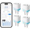 Meross Presa Wi-Fi intelligente con misurazione della corrente, 16A 4 Pezzi | Smart Presa, Type F, timer, controllo vocale, accesso remoto, compatibile con Alexa, Google Home, SmartThings, 5x5x4.6cm