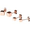 Purelei Set di 2 paia di orecchini a forma di cubo minimalista in acciaio inox, placcato oro 14 K, oro rosa o argento, aspetto geometrico, piccolo e grande, 4,5 g, impermeabile, Normal, Acciaio