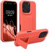 kwmobile 1x Custodia Compatibile con Apple iPhone 16 PRO - Cover Supporto Dita - Back Case per Smartphone - Protezione Gommata Corallo